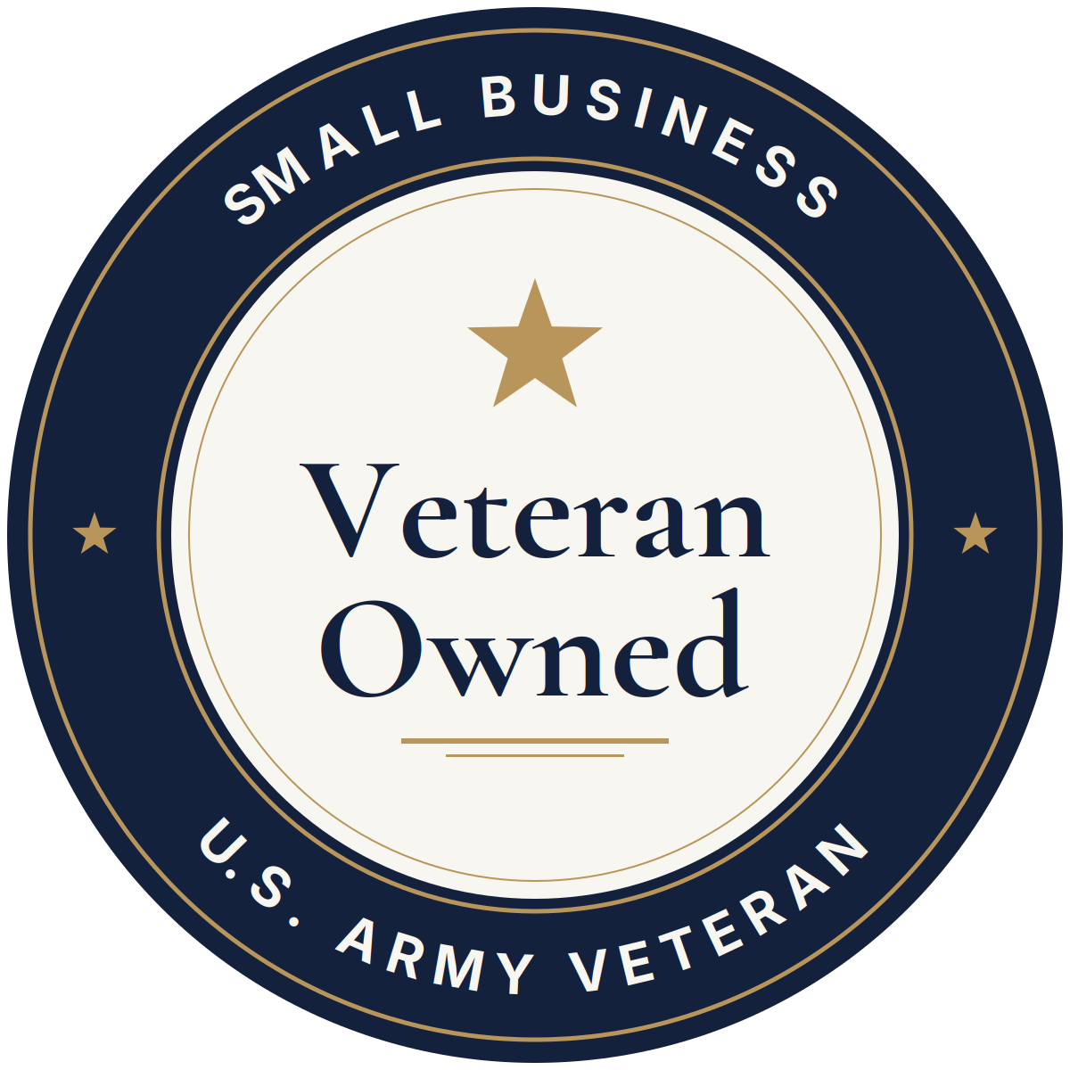 Veteran-Owned Business badge for a U.S. Army veteran